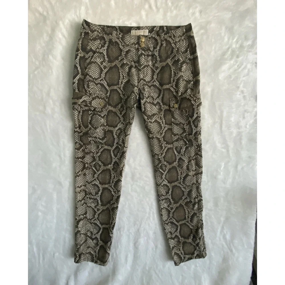 Michael Kors Womens Lux Capri Pants Size‎ 4 Brown Snake Print Cargo Streetwear